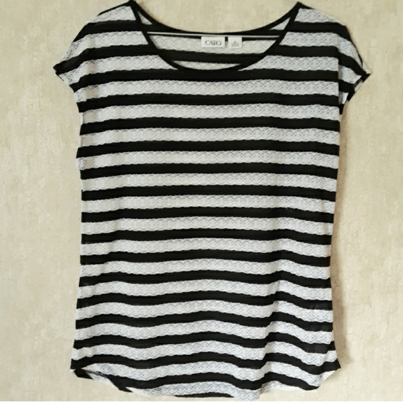Cato lace striped black and white sjprt sleeve top shirt size medium - Picture 1 of 7